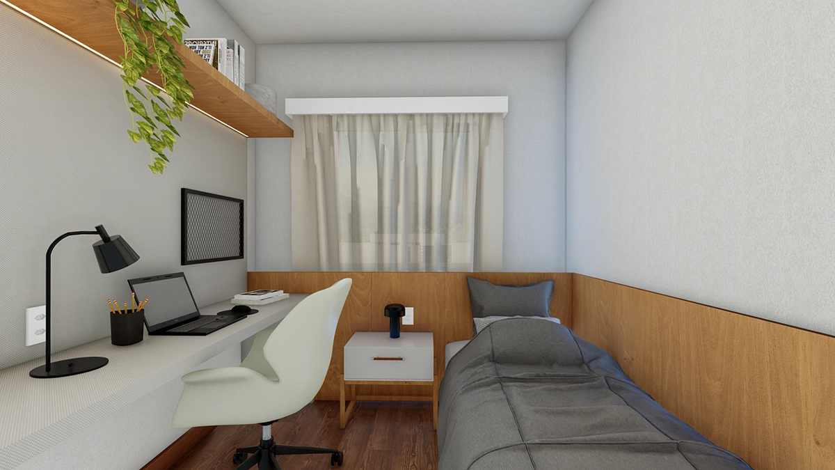 Dormitório com home office