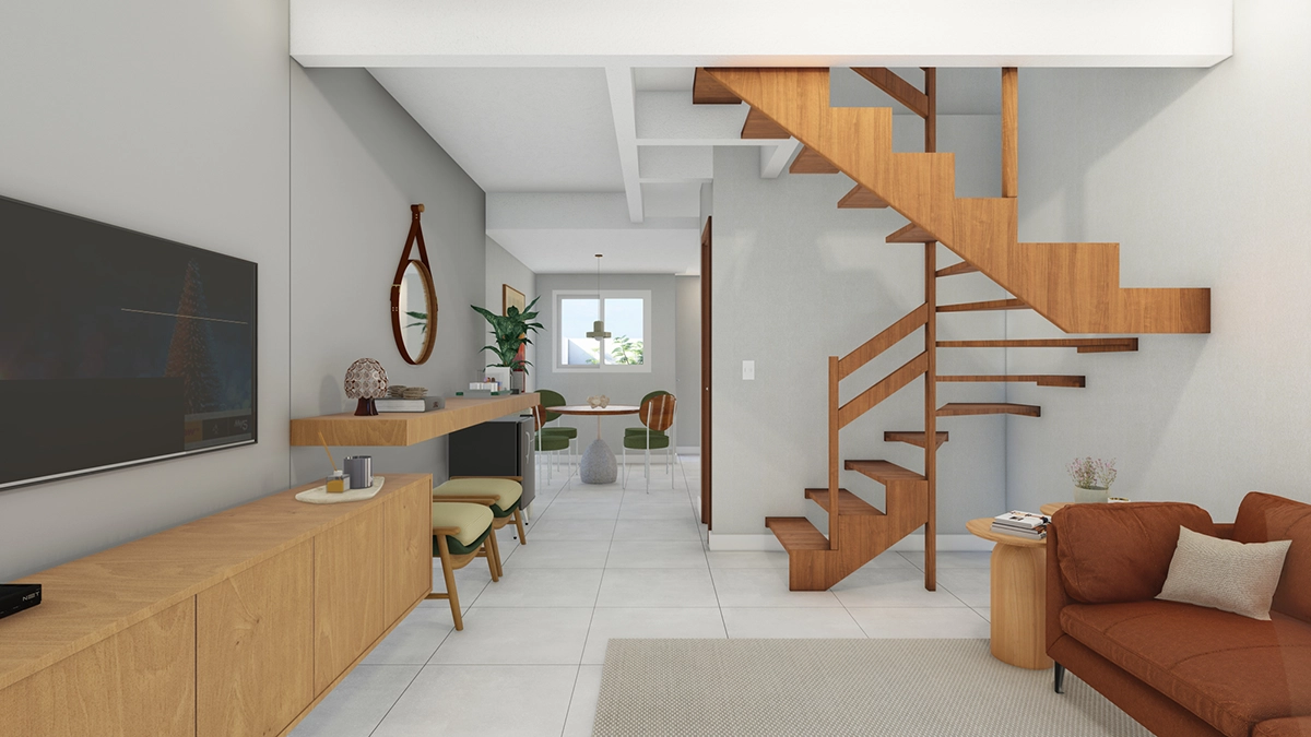 Living integrado com sala de jantar